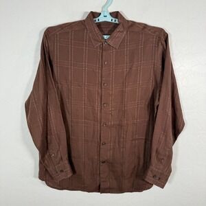 Tommy Bahama Shirt‎ Mens XL Brown Linen Button Up Hawaiian Beach Island Casual
